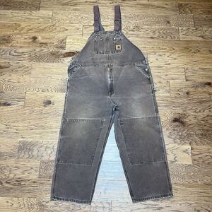 Carhartt Bib Overalls Men 48x30 Dark Brown Double Knee R06 DKB Workwear Distress